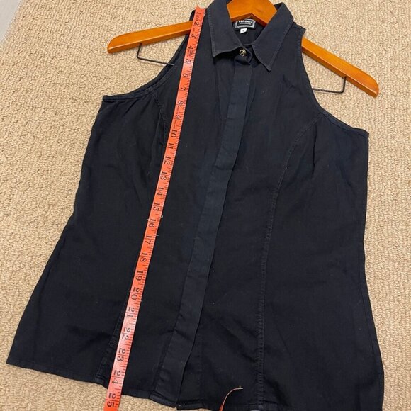 Vintage Versace Jeans Couture Sleeveless Button Up Blouse Black - Picture 11 of 14